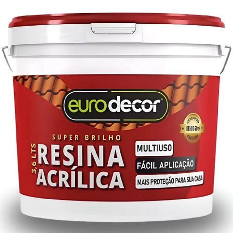 Resina Acrilica 3,6 Litros Brilhante Incolor - 02.01.01.0002 - EURODECOR Resina Acrilica 3,6 Litros 