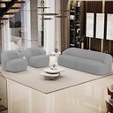 Ver imagem 2 de Sofá 3 Lugares Curvo Orgânico com 02 Poltronas Para Sala Living 250cm Barolo L06 Linho Cinza Escuro