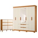 Ver imagem 1 de Guarda Roupa Casal com Cômoda Sapateira Doble 8 Portas de Bater 4 Gavetas MDP Cinamomo Off White