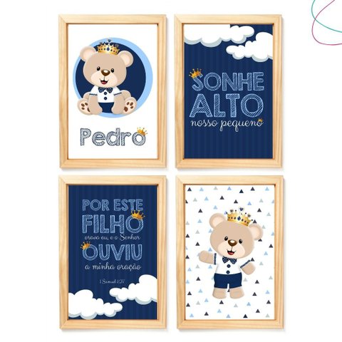 Kit com 4 Quadros Decorativos do Tema Ursinho Príncipe:pinus