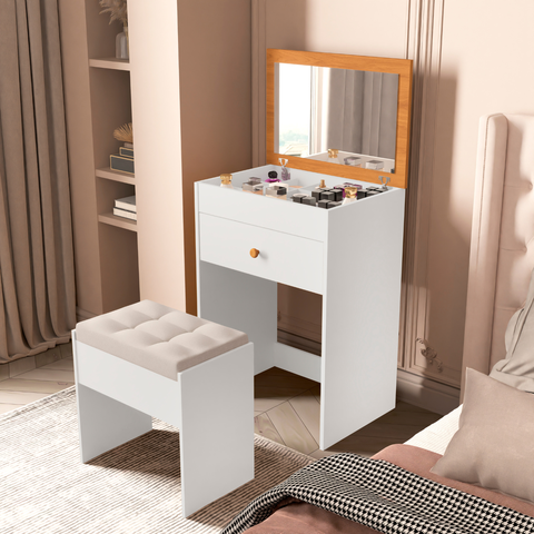 Penteadeira Compacta C/ Espelho e Gaveta Ideal P/ Maquiagem