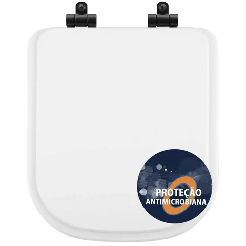 Tampa de Vaso Poliéster Antibactéria Com Amortecedor Piano Branco para Bacia Deca com Ferragem