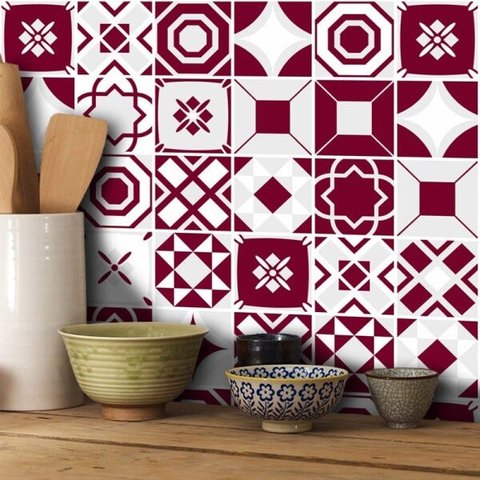 Adesivo Destacável Azulejo Bragança Vinho - 10 x 10cm - 90 unidades