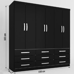 Guarda-Roupa Casal Dunas 6 Portas 9 Gavetas Preto - Pnr Móveis - 4 Guarda-Roupa Casal Dunas 6 Portas 9 Gavetas Preto - Pnr Móveis - 4