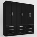 Ver imagem 2 de Guarda-Roupa Casal Dunas 6 Portas 9 Gavetas Preto - Pnr Móveis