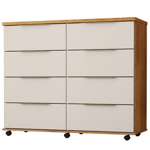 Comoda 8 Gavetas com Rodizios 121 cm Athenas Cedro Areia Rudk