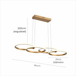 Lustre Pendente Lumier Capri 48w 84x29cm Led Dourado Bivolt - 9