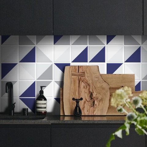 Adesivo Destacável Azulejo Retângulo Azul - 20 x 20cm - 18 unidades