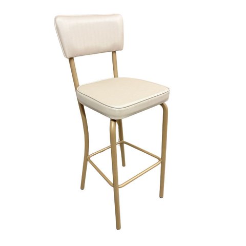 Banqueta Olivia Altura para Bar e Cozinha Dourado Fosco com Assento Confortável Cor Off White Encost