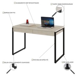 Mesa Escritório Office Estilo Industrial 1,10 M C/ 2 Gavetas - 4