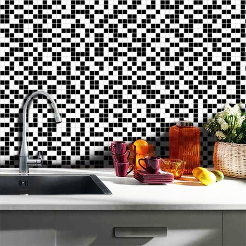 Adesivo Destacável Pastilha Mix Branco e Preto - 15 x 15cm - 36 unidades