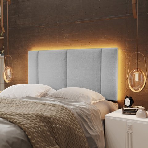 Cabeceira Cama Box Estofada Casal 1,40 Linho Cinza com LED