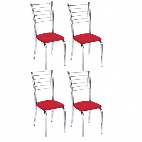 Kit 4 Cadeiras Iara Cromada Para Cozinha Vermelho