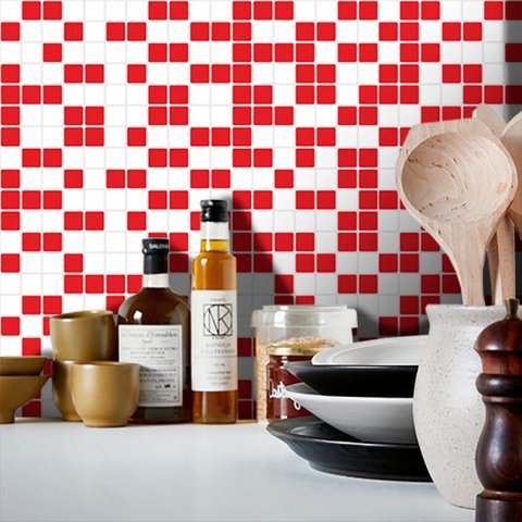 Adesivo Destacável Pastilha Mix Branco e Vermelho - 20 x 20cm - 18 unidades.