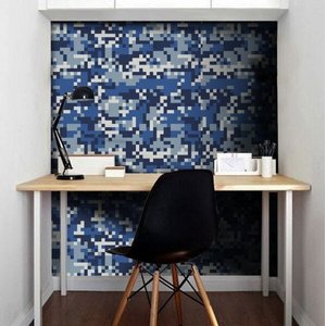 Papel de Parede Camuflado Pixel - Várias Cores - Azul