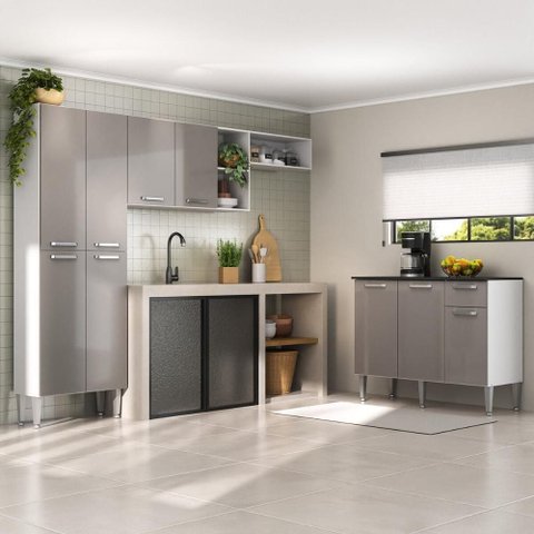 Armário de Cozinha Compacta Modulada Versatile Multimóveis Mp2302 Branco/lacca Fumê Branco/lacca