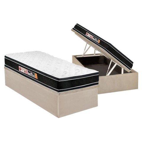 Cama Box Baú Solteiro: Colchão Espuma D33 Castor Black e White Air Double Face Euro Pillow + Base