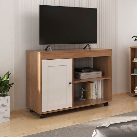 Rack Sala Tv 42 Sampa 2 Nichos Porta e Prateleiras Cinamomo/off White Blush