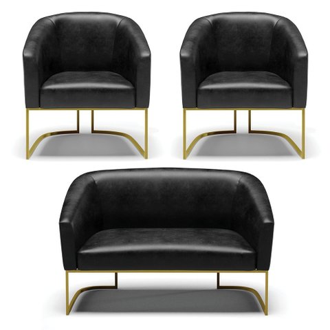 Namoradeira e 2 Poltronas Industrial Dourado Stella Sintético Pu D03 - D’Rossi