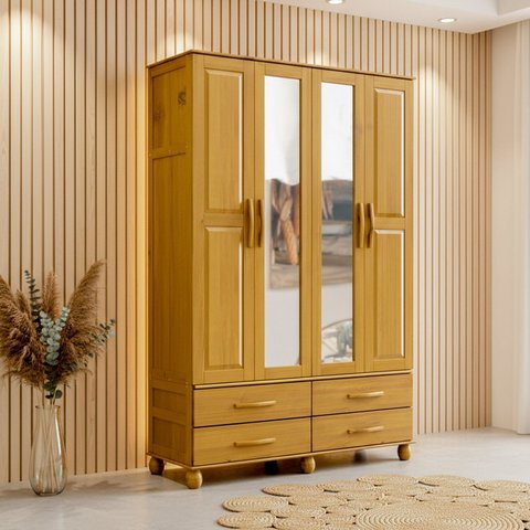 Guarda-roupa Madeira 4 Portas 4 Gavetas Pollux