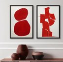 Ver imagem 1 de Kit 2 Quadros Decorativos Minimalistas Abstratos Vermelhos 45x34cm - com Vidro:madeira Preta