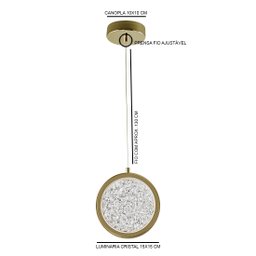 Pendente Dourado Urano Cristal Lavabo Sala Quarto Cabeceira - 5