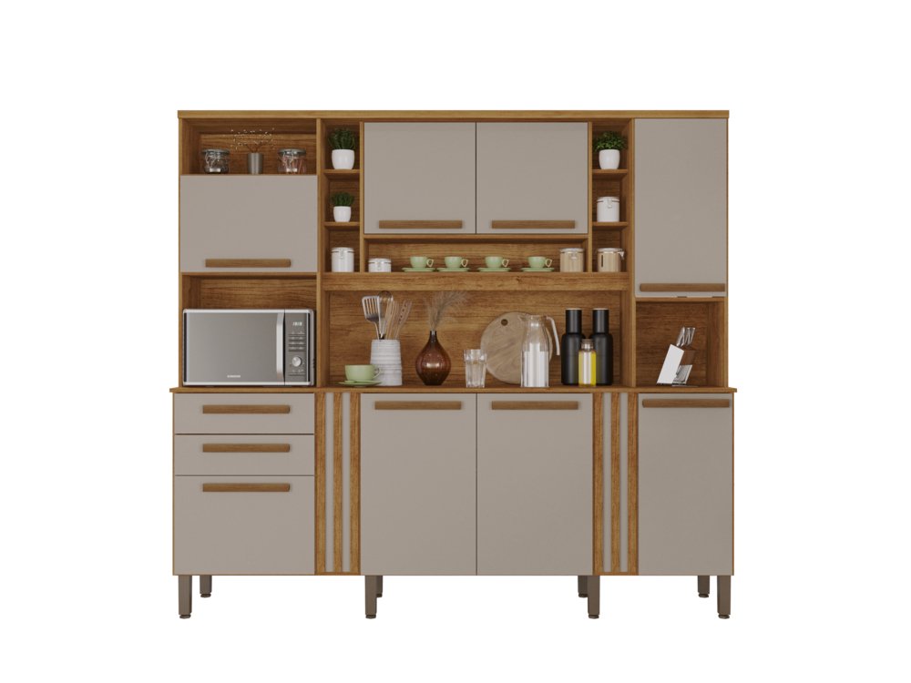 Armário de Cozinha Completo Acácia 8 Portas 2 Gavetas Salleto Cinamomo/off White - 3