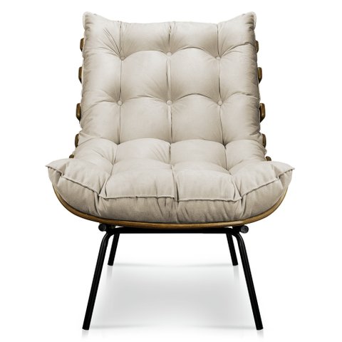 Poltrona Decorativa Costela Sala E Escritório Suede Bege