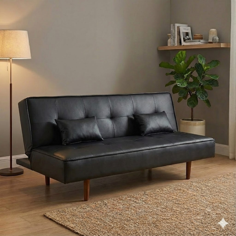 Sofá Cama Silver 3 Lugares Reclinável 1,92 Material Sintético Preto - Star Confort