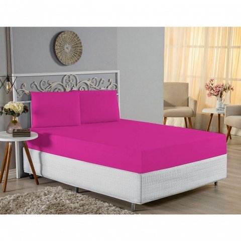 Jogo de Cama King Nobre 3 Peças Lençol com Elástico de 30cm de Altura Malha 100% Algodão - Pink