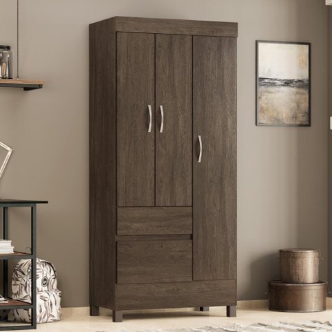 Guarda Roupa Solteiro 3 Portas e 2 Gavetas Castro - Ébano Touch