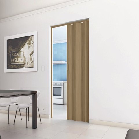 Porta Sanfonada de PVC 210cm x 84cm Plastporta Bcf Marrom/Carvalho Prata