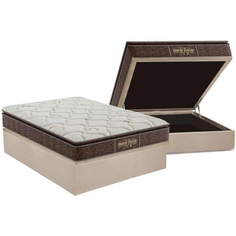Cama Box Baú Casal: Colchão Anatômico Probel Guarda Costas Extra Firme + Base Crc Suede Clean (