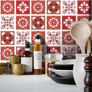 Papel de Parede Azulejo Badalona - Várias Cores - Vermelho