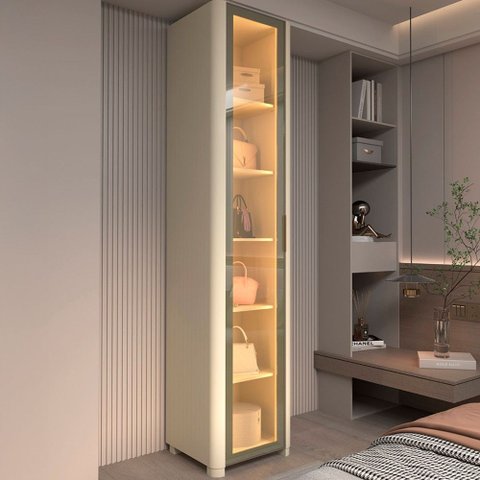 Guarda-Roupa Modulado Lúmine 1 Porta com Vidro e LED 100% MDF Off White - Pnr Móveis