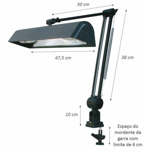 Luminária de Prancheta Articulada Com garra e mola Ref. 271 Ilutec - Preto - 2