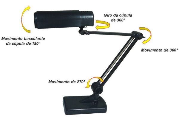 Luminária de Mesa Articulável Ilutec para Lâmpada Compacta Ref. 251 - Preto - 3