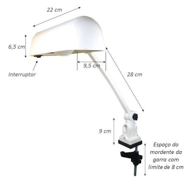 Luminária com Garra Lâmpada Compacta ou led Ref. 205 - Branco - 2