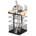 Ver imagem 2 de Porta Talheres Escorredor Organizador de Metal e Madeira:preto