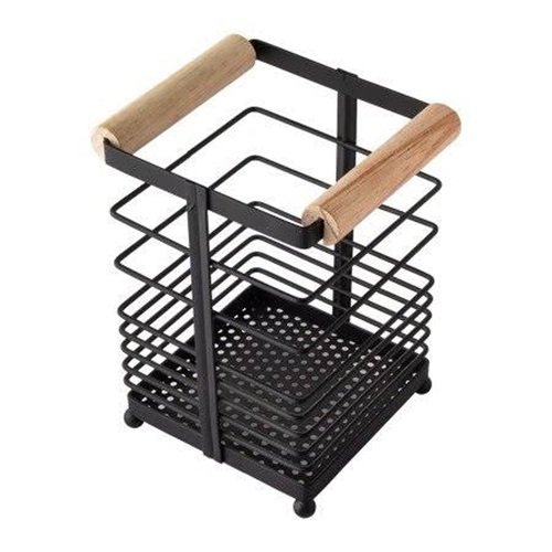 Ver imagem 1 de Porta Talheres Escorredor Organizador de Metal e Madeira:preto