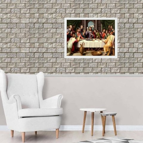 Quadro Decorativo Santa Ceia- Clássica 24x18cm - com Vidro:madeira Branca