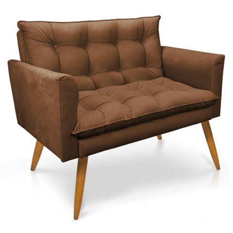 Namoradeira 2 Lugares Thais Suede Marrom Pés Palito Castanho - Slk Decor
