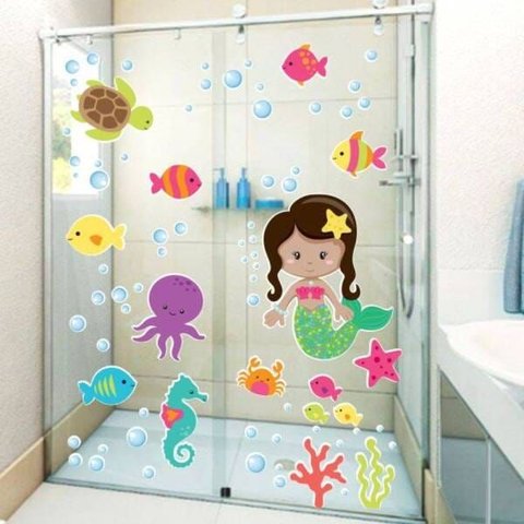 Adesivo Infantil para Box Banheiro Fundo do Mar Sereia