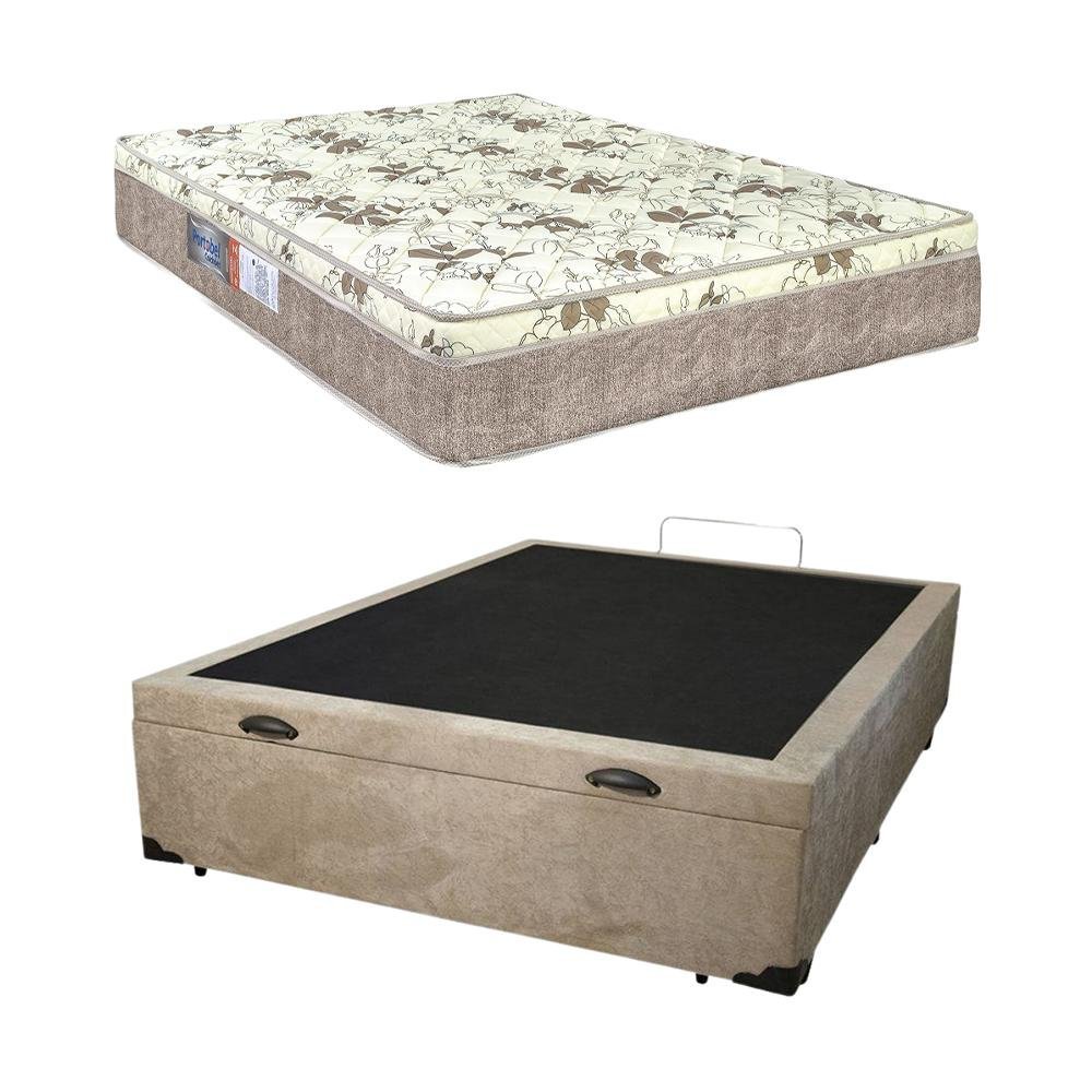 Cama Box com Baú Bege Colchão Orthopedic com Pillow Top Europeu