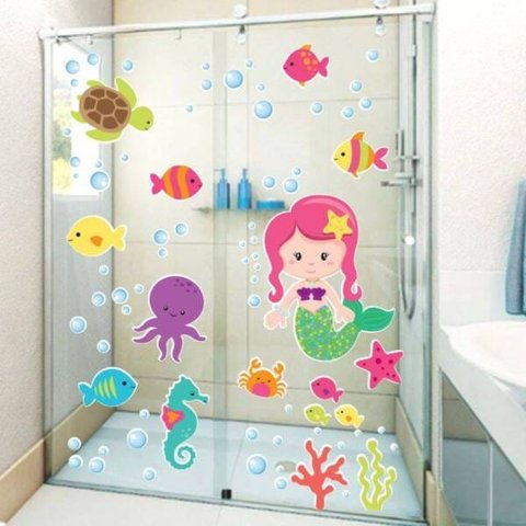 Adesivo Infantil para Box Banheiro Fundo do Mar Sereia