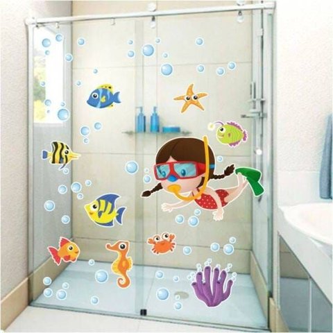 Adesivo Infantil para Box Fundo do Mar Menina 70x50cm