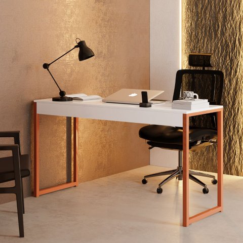 Mesa Escrivaninha Industrial Desk 90 Color Branco Cobre