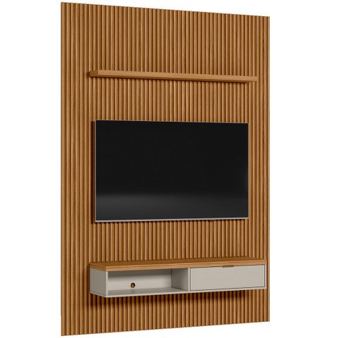 Painel Ripado Para TV 75 Pol Slats e Bancada Lisa 180x250cm L05 Nature Off White - Lyam Decor Slats 