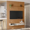 Ver imagem 2 de Painel Ripado Para TV 75 Pol Slats e Bancada Lisa 180x250cm L05 Nature Off White - Lyam Decor Slats
