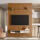 Ver imagem 3 de Painel Ripado Para TV 75 Pol Slats e Bancada Lisa 180x250cm L05 Nature Off White - Lyam Decor Slats
